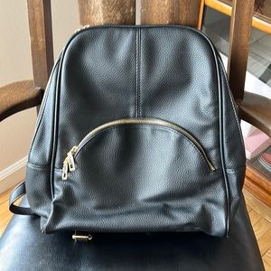 Faux leather backpack, black with gold hardware